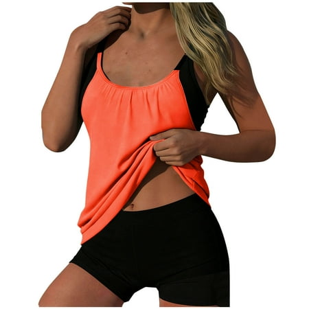 CLOISE Womens Tankini Swimsuits Push up 2 Piece with Boy Shorts Built in Bra Full Coverage Bathing Suit Adjustable Side Straps Color Block Swimwear Beachwear