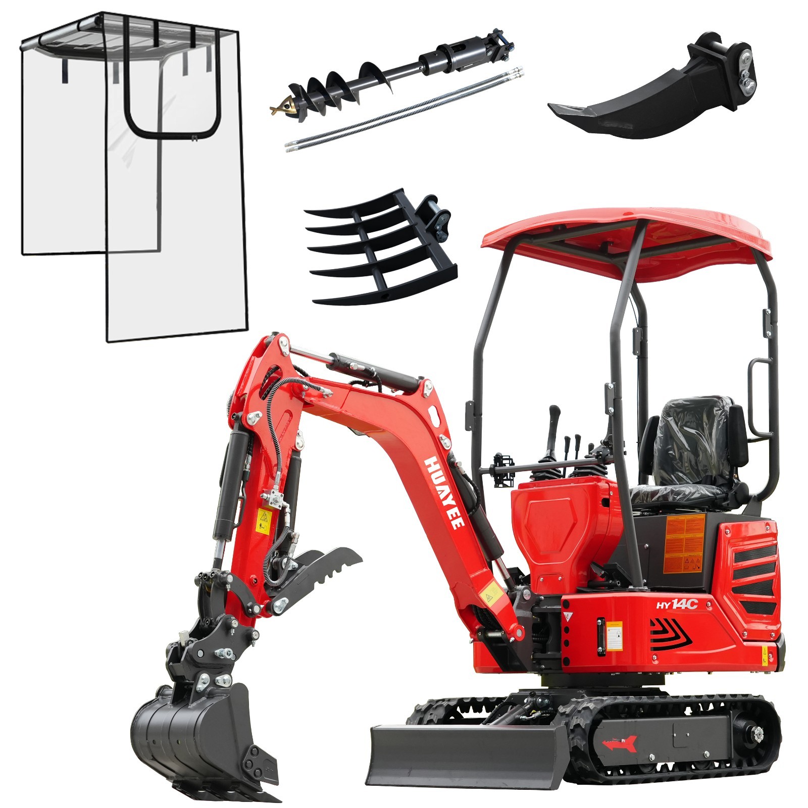 FREE SHIP Mini Excavator 13.5hp 1.4Ton Gas B&S Engine+Auger+Ripper+carport+Rake