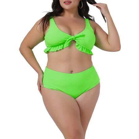 DARING DIVA Plus Size Ruffle Tummy Control Bathing Suits Swimwear Set 4X Green