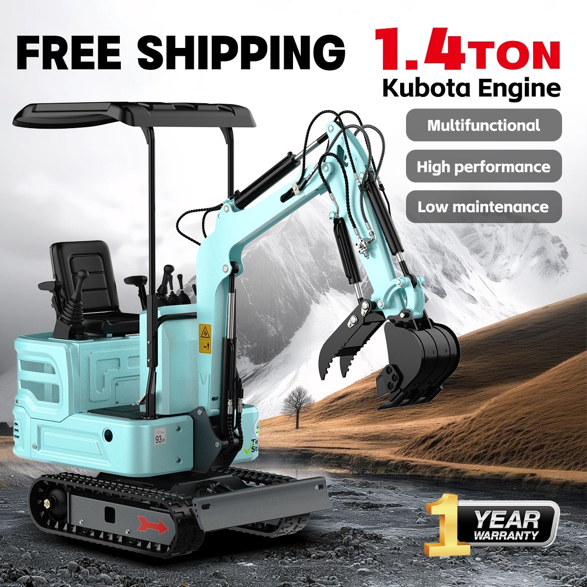Mini Excavator 1.4Ton Track Digger KUBOTA Engine Pilot System Free Shipping
