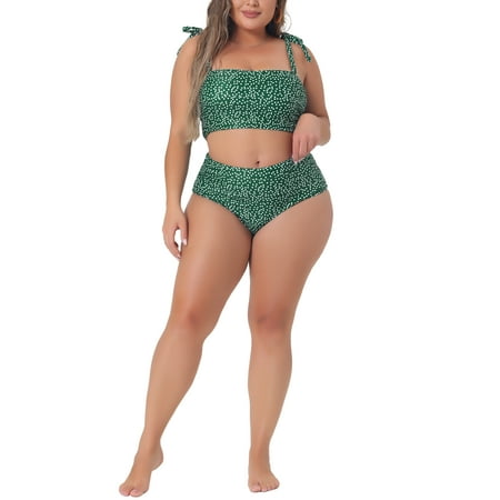 Agnes Orinda Women’s Plus Size Swimsuit Two Piece Bathing Suit High Waisted Tummy Control Bikini Set 1X Dark Green