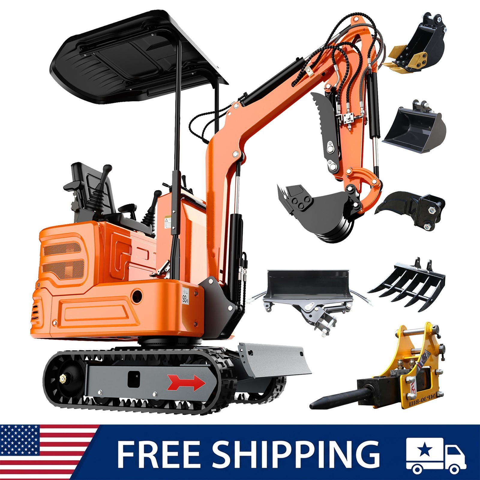 Free Ship 1Ton Mini Excavator 13.5HP B&S EPA Gas Crawler Tracked Small Digger