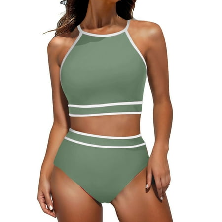 BUIGTTKLOP Bikini Sets for Women’s High Waisted Sporty Two Piece Swimsuits Color Block Cheeky High Cut Bathing Suits