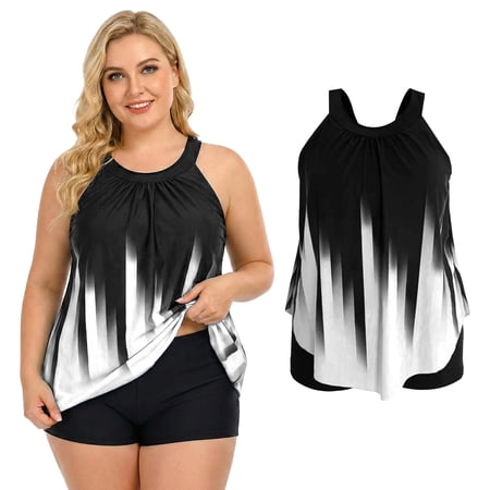 Women’s Plus Size Two Piece Tankini Swimsuit Tummy Control Bathing Suit with Boy Shorts