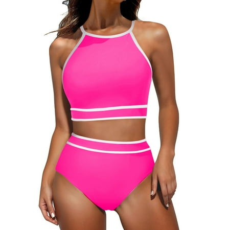 BUIGTTKLOP Bikini Sets for Women’s High Waisted Sporty Two Piece Swimsuits Color Block Cheeky High Cut Bathing Suits