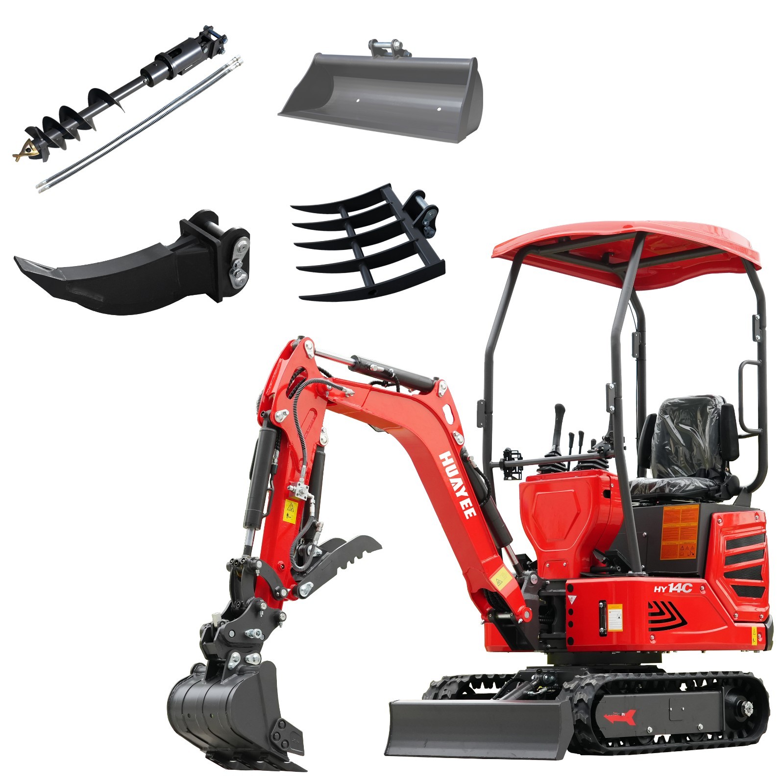 FREE SHIP Mini Excavator 13.5hp 1.4Ton Gas B&SEngine+Auger+800Bucket+Rake+Ripper