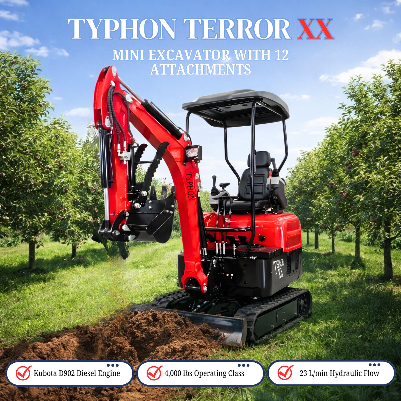 Free Shipping Terror XX Mini Excavator 4000lb Kubota D902 EPA Engine Crawler New