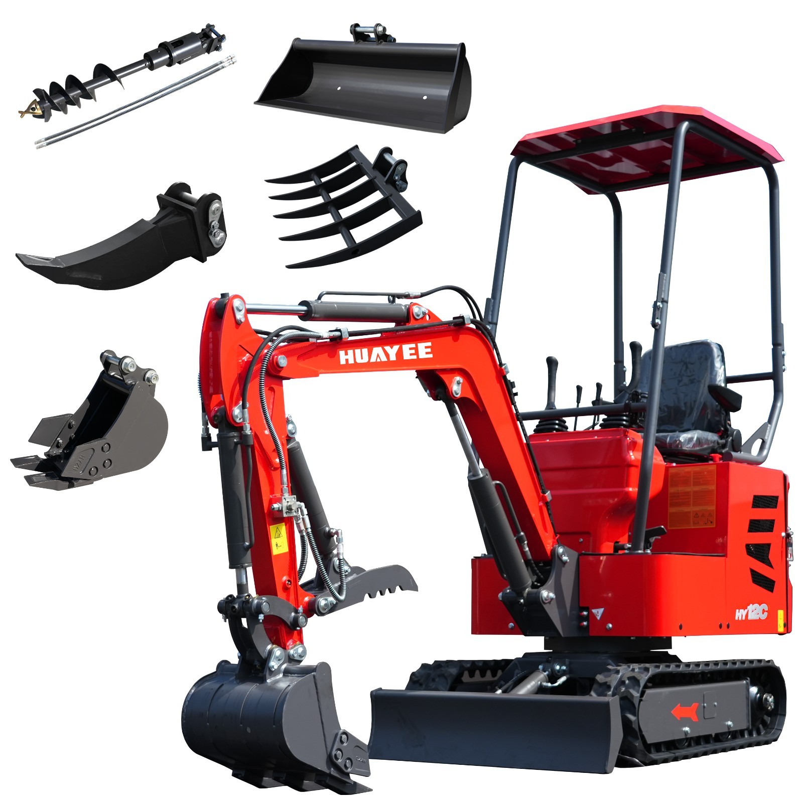 FREESHIP Mini Excavator 1.2Ton 13.5hp Gas Engine+Ripper+Auger+Rake+200/800Bucket