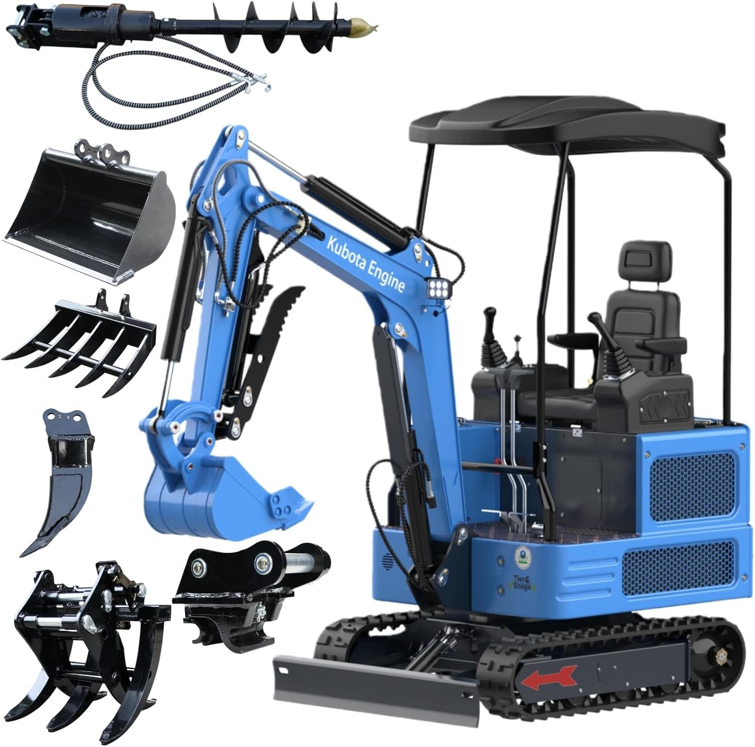 1.8Ton Mini Excavator Crawler Tracked Kubota Twin cylinder Diesel EPA Free ship