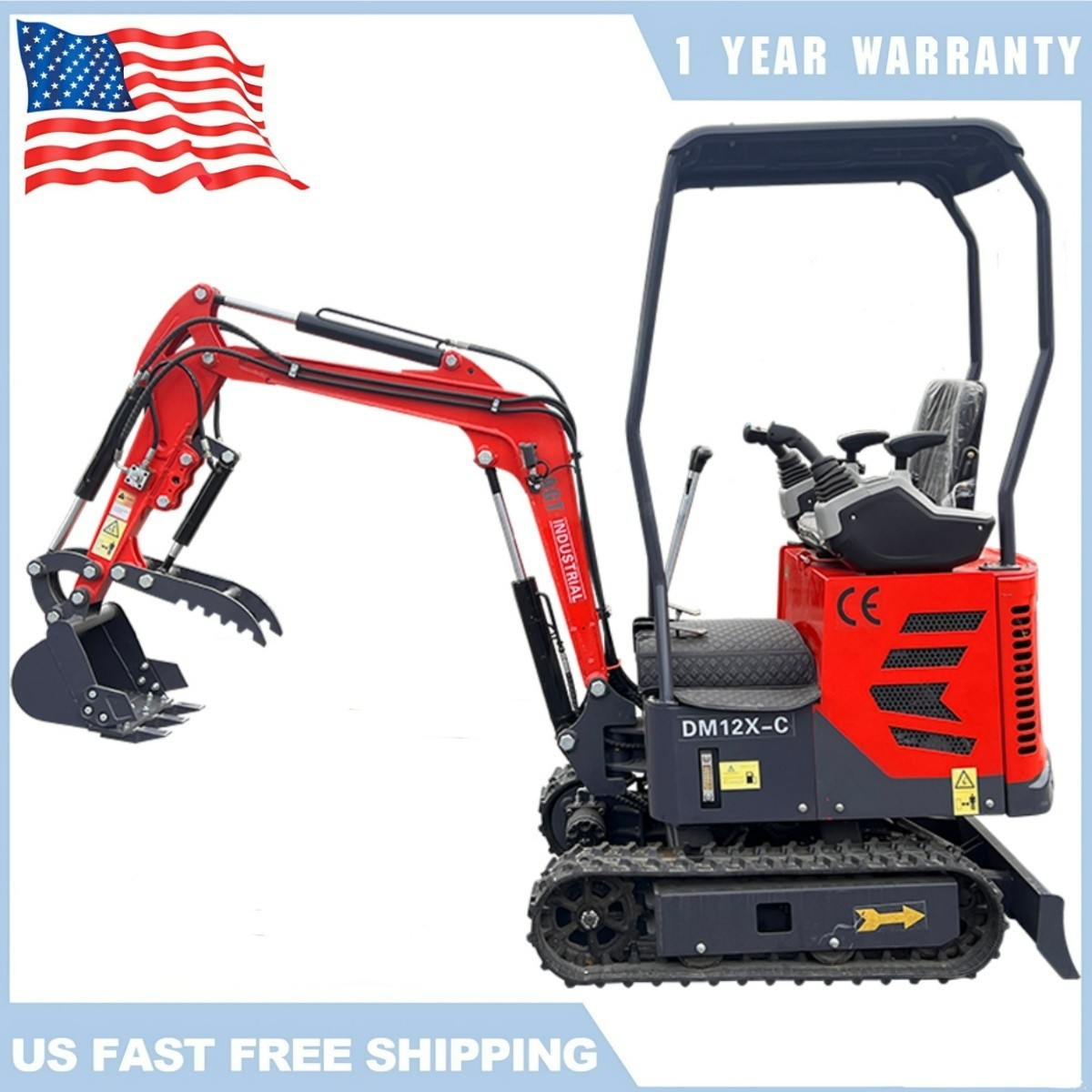 DM12X-C 1 Ton Mini Excavator B&S Engine Digger Tracked Crawler w/Pilot Control