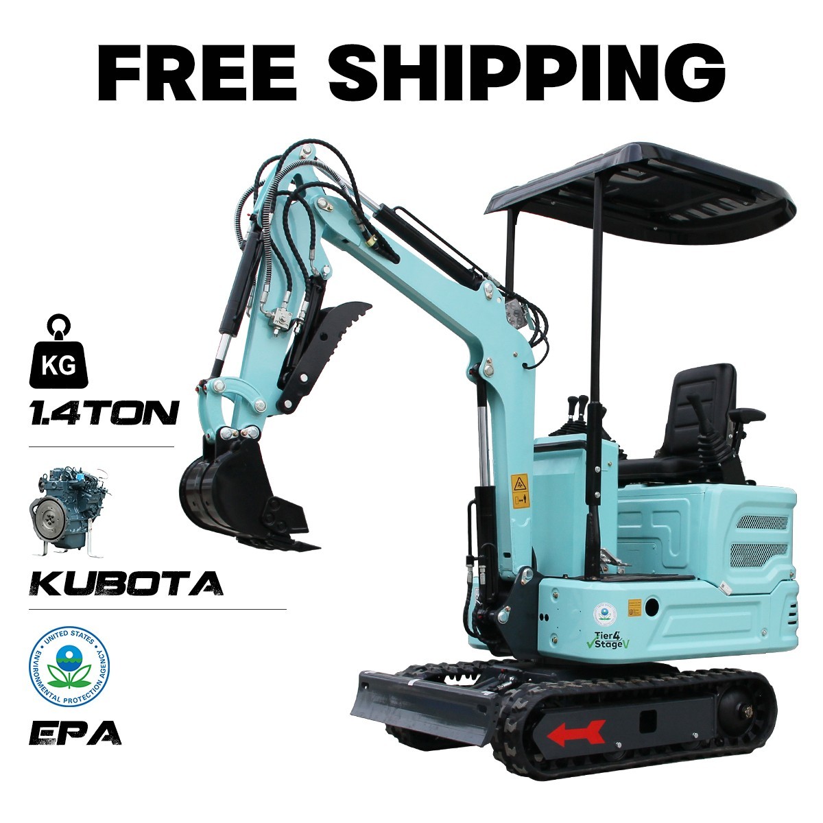 1-Year Warranty 1.4 ton mini excavators Kubota engines Z482 EPA USA In Stock