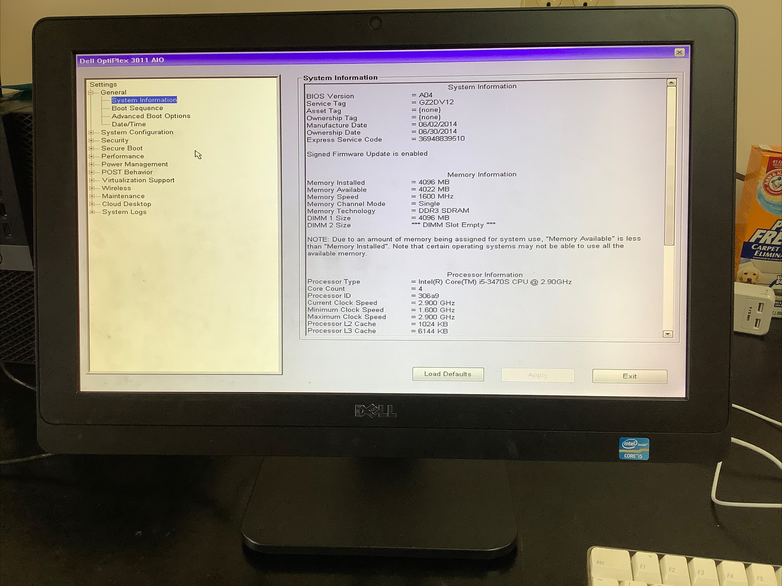 Dell Optiplex 3011 20″ AIO Intel Core i5 2.90 GHz 2014