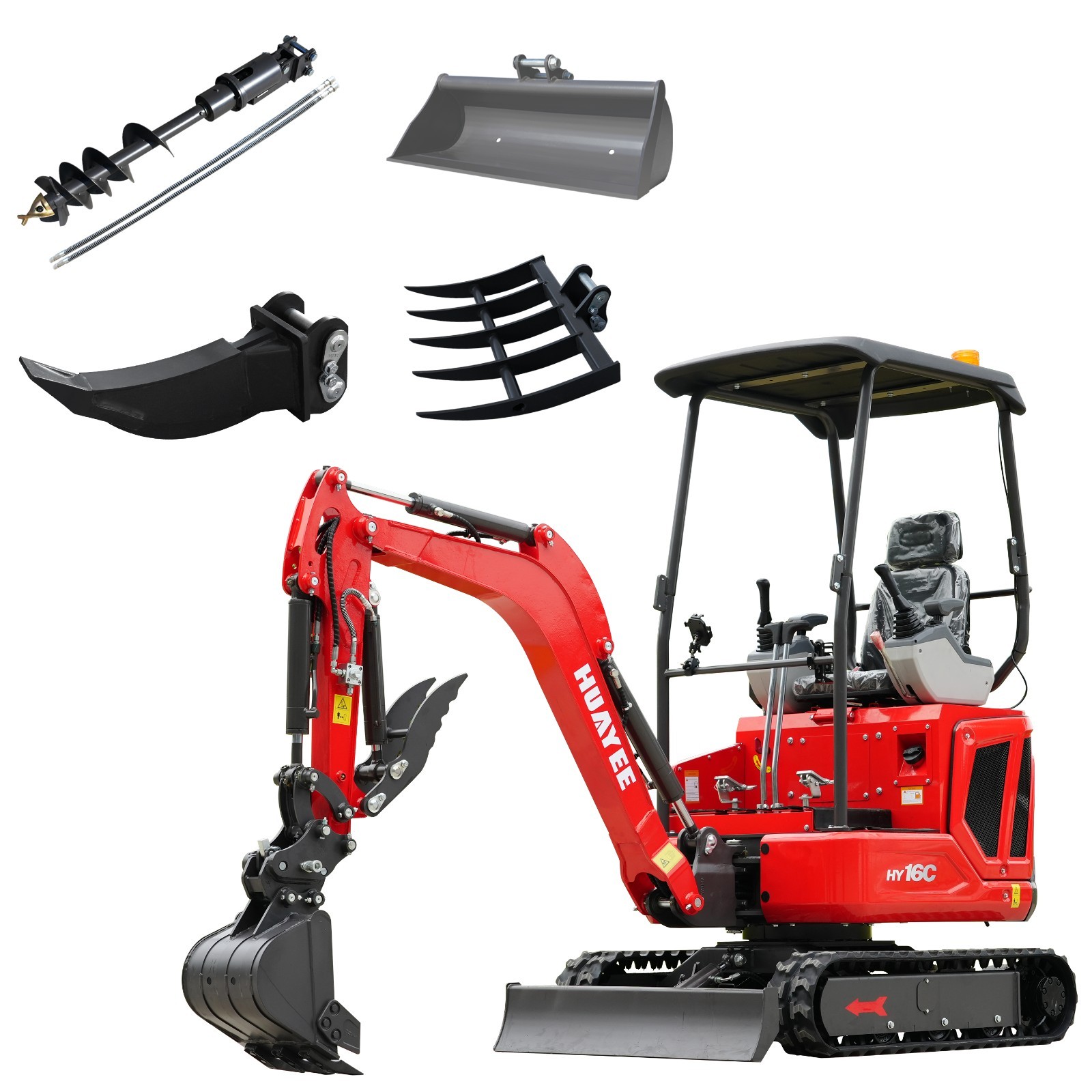 HY16CFREE SHIP 1.6Ton Mini Excavator Kubota D722 Engine+Auger+Bucket+Rake+Ripper