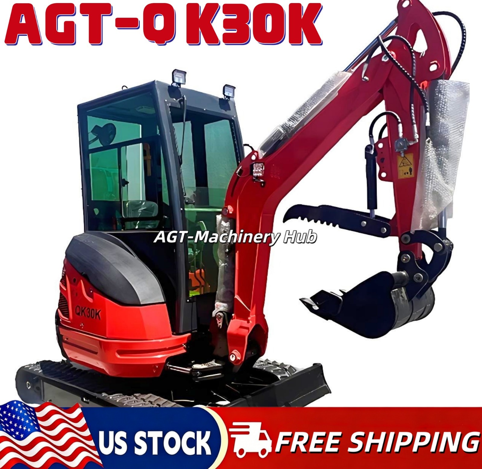 QK30K Mini Excavator Kubota D1105 Diesel Engine Hydraulic Thumb Pilot System CAB