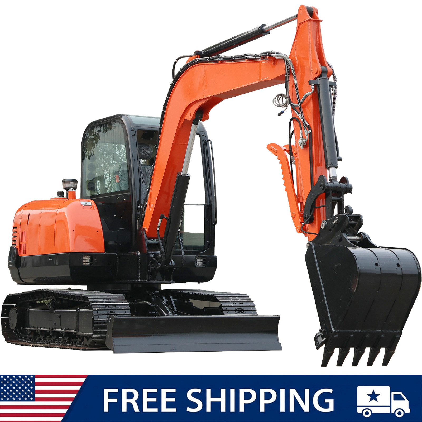 6 Ton Mini Excavator with Auger, Rake, Ripper, Hydraulic Thumb & Quick Coupler