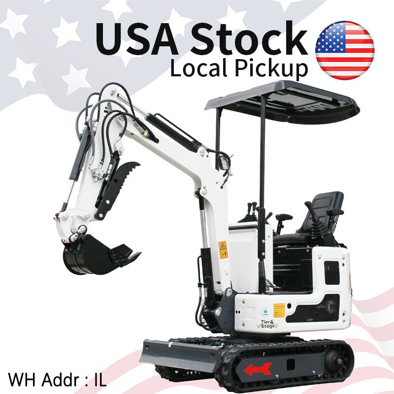 USA STOCK, 1 Ton Mini Excavator White B&S Engine Hydraulic System, IL