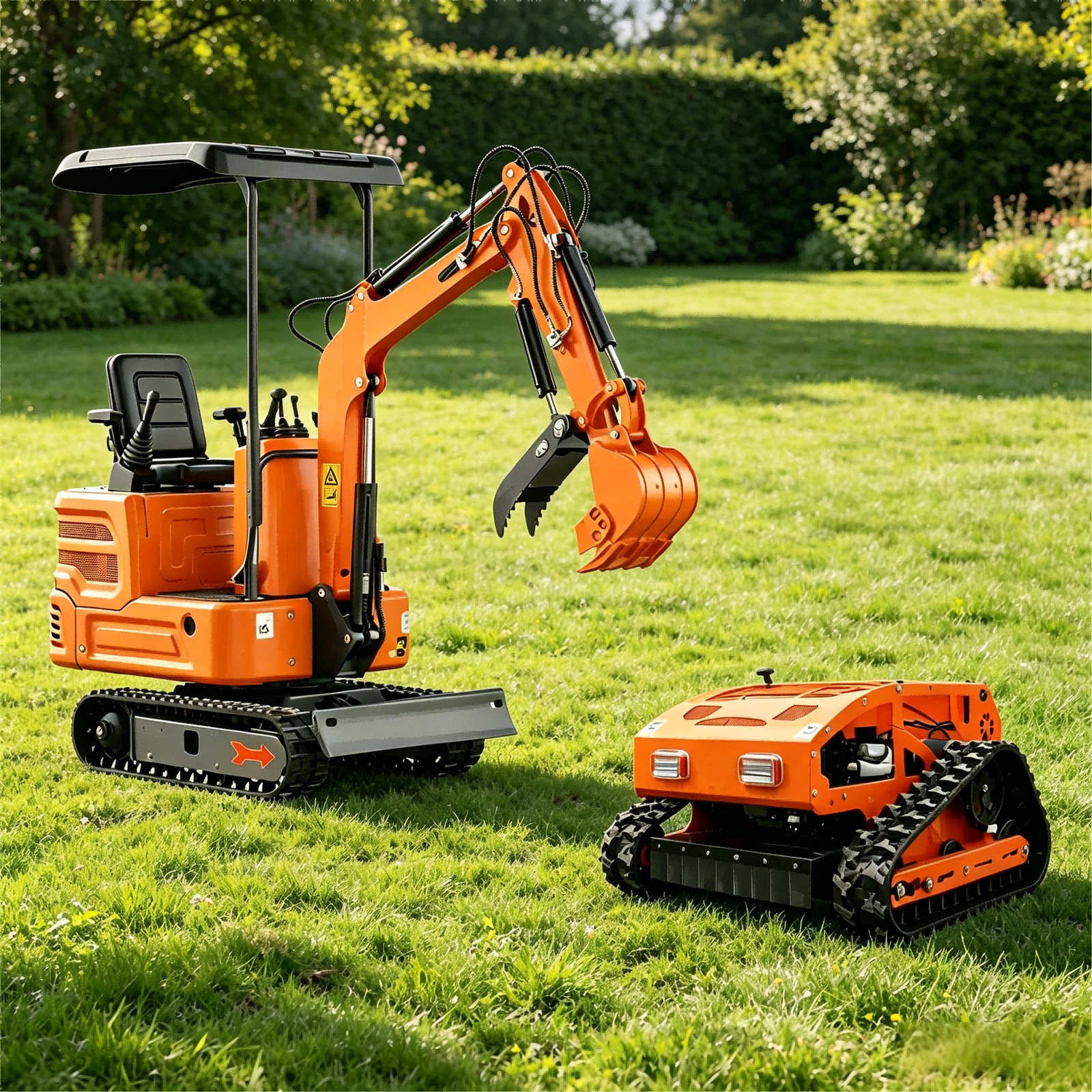 1 Ton Mini Excavator & Electric Lawn Mower Combo Industrial Garden Construction