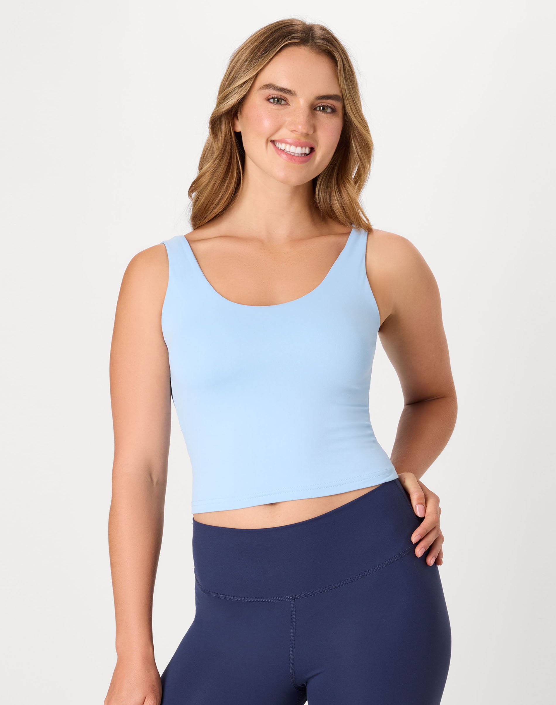 Hanes CoolDRI Women’s Crop Tank with Built-in Shelf Bra, 3-Pack Black/Light Blue/Deep Royal L