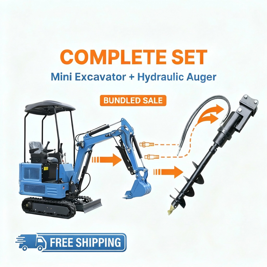 1.8 Ton Mini Excavator + Auger Attachment, Compact All-Terrain Digger