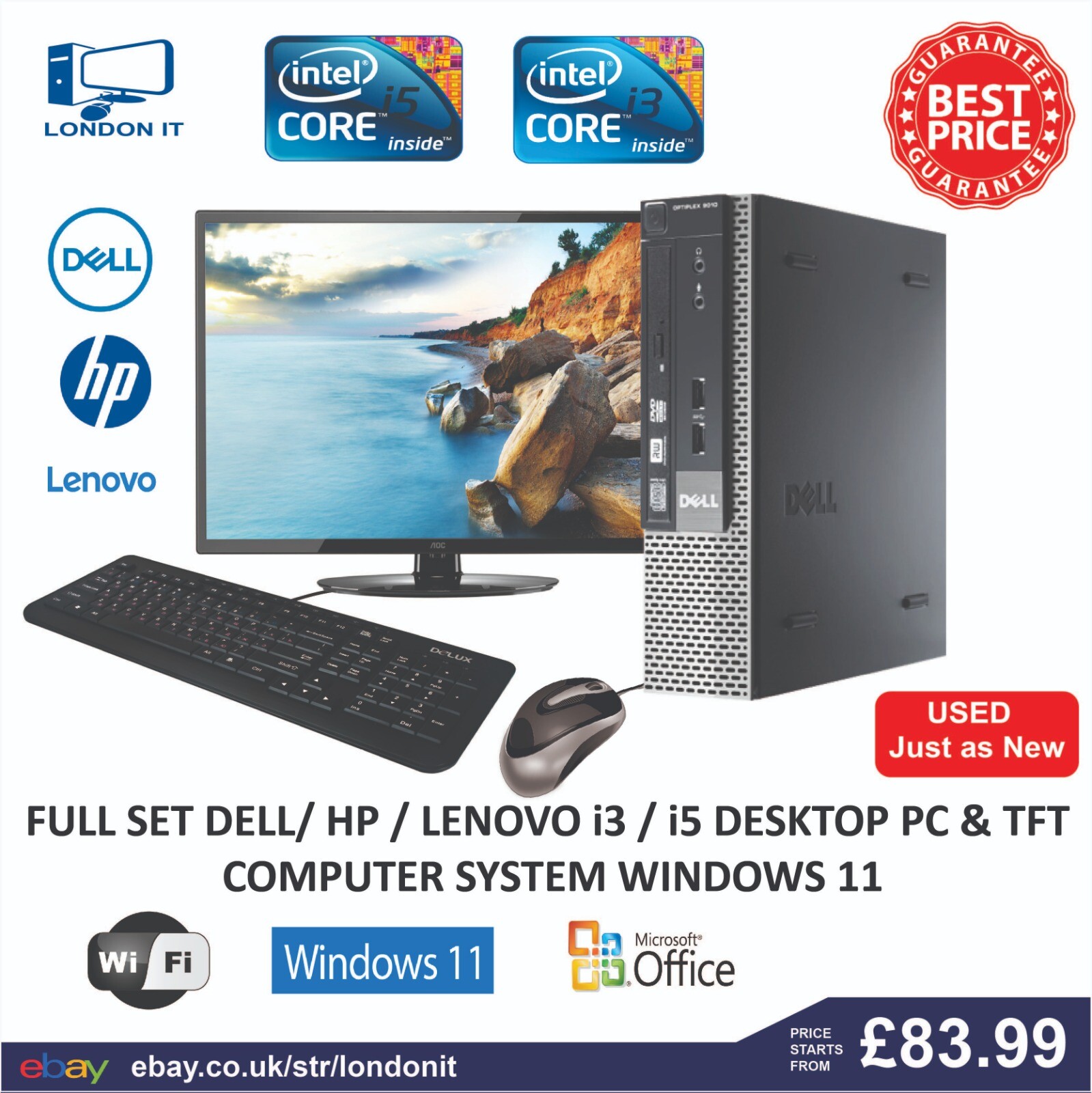 DELL HP Intel Core i3 – i5- i7 DESKTOP TOWER PC & TFT COMPUTER SYSTEM WINDOWS 10