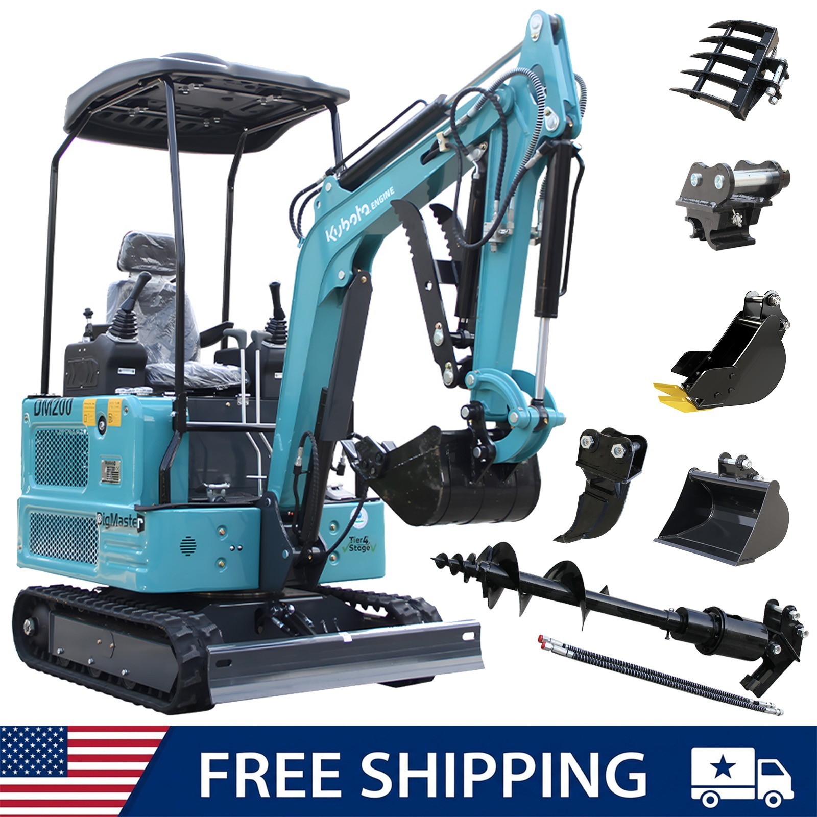 FREE SHIP 1.8Ton Mini Excavator KUBOTA Diesel Pilot Crawler Digger 6 Attachment