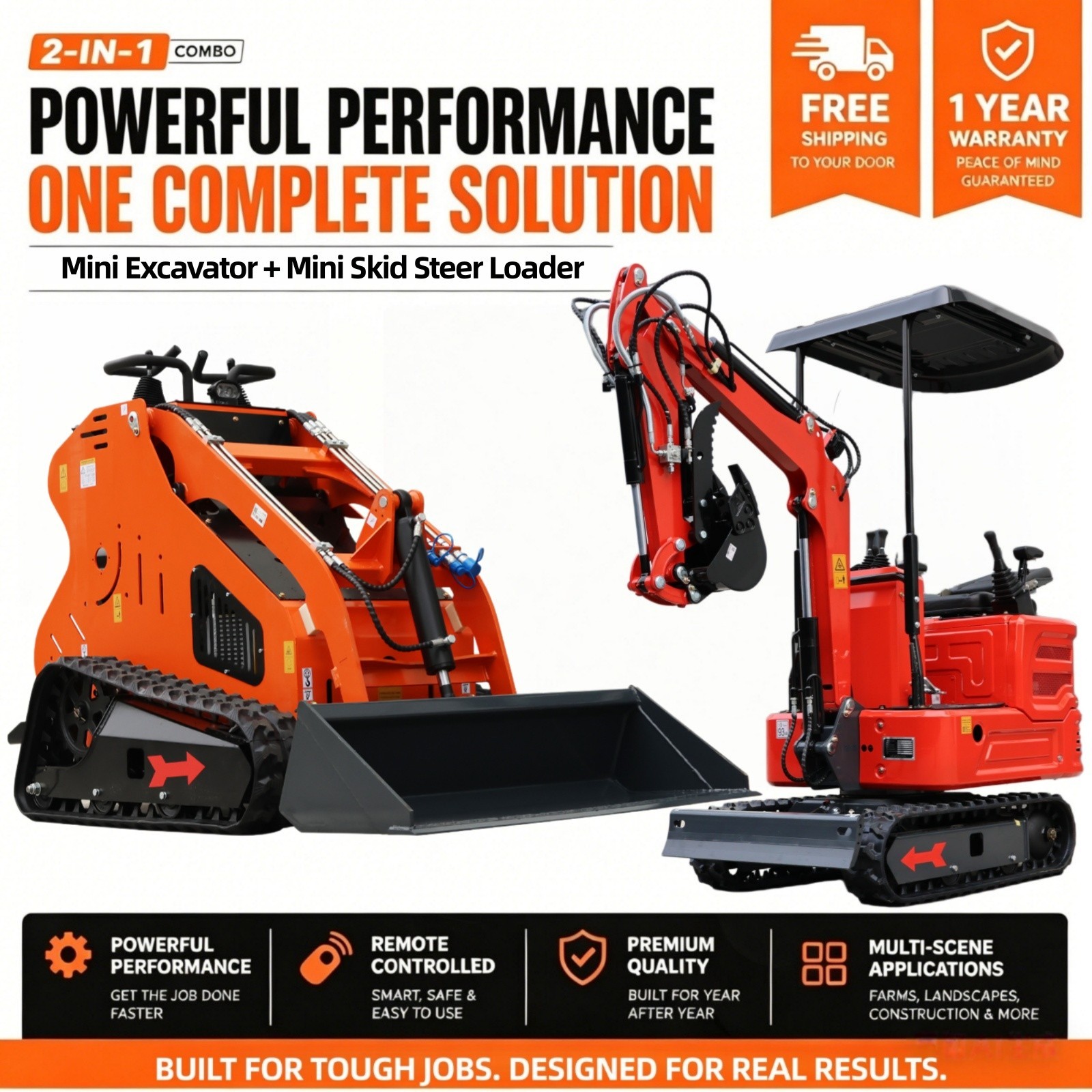 Mini Excavator W/Pilot Control System Stand-On Mini Skid Steer Loader Free Ship