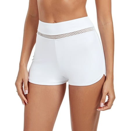 Ocean Blues Cutout Lace Women’s Swim Board Shorts Boyshorts Waistband Swimsuit Bottom High-Waist Swimming Panty Tummy Control Bathing Suit