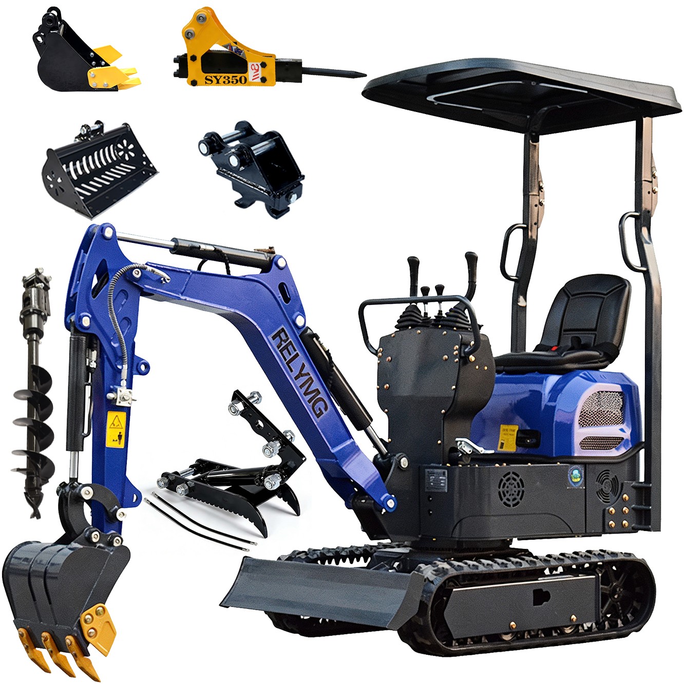 FREE SHIP 1Ton Mini Excavator 1Ton 13.5hp Gas EPA Engine + 6 Attachments