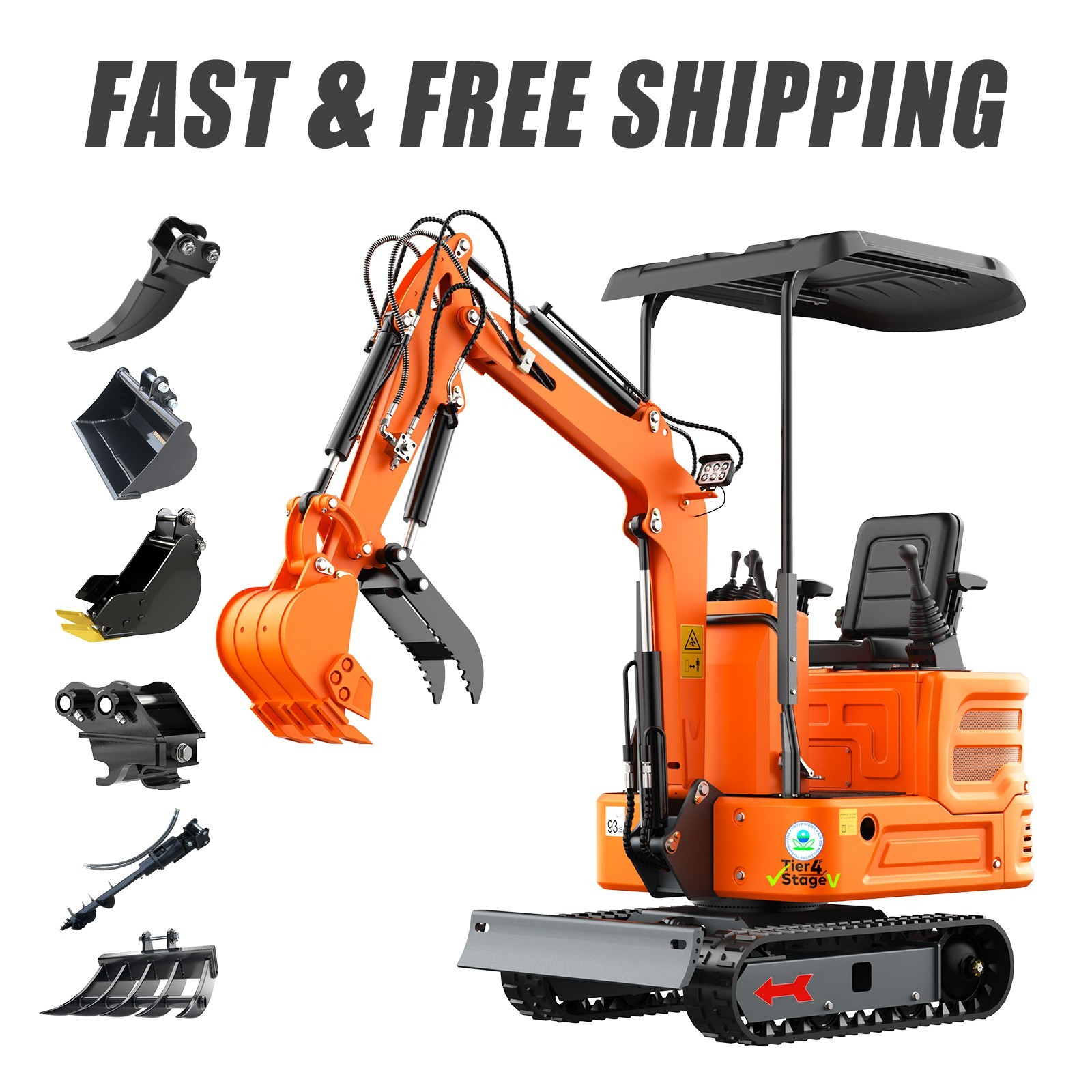 1 Ton Mini Excavator 13.5HP B&S Gas Engine with Hydraulic Thumb + 6 attchments