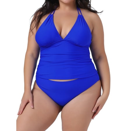 DARING DIVA Women’s Plus Size Tankini Swimsuit Halter Swimdress 2X Royal Blue