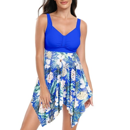Patlollav Plus Size Two Piece Swim Dress with Boyshorts for Women Mesh Skirt Quick Drying Bathing Suits