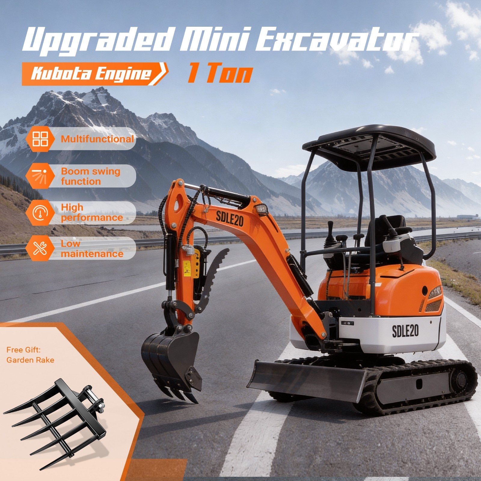 20HP Kubota EPA Mini Excavator | Hydraulic Thumb, Side Tilt & Wide Tracks