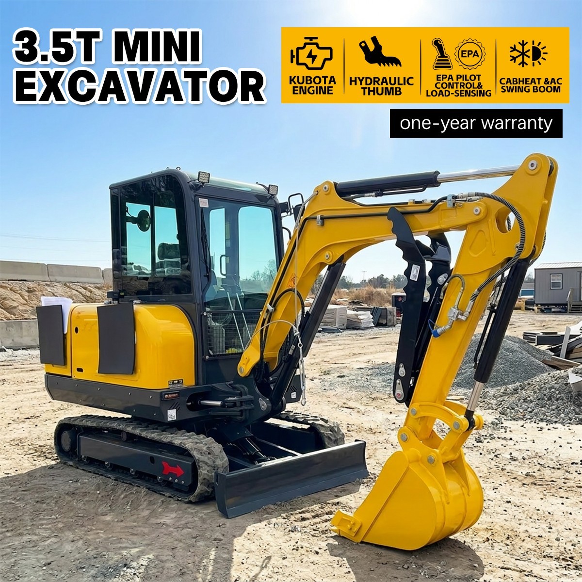 3.5Ton mini excavator with Hydraulic thumb, 25HP Kubota Engine Free Shipping USA
