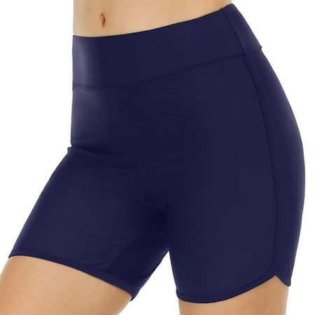 GEWSEY Womens Swim Shorts High Waisted Swim Bottoms Tummy Control Bathing Suit Bottom Boy Shorts(Available in Plus) Dark Blue, L