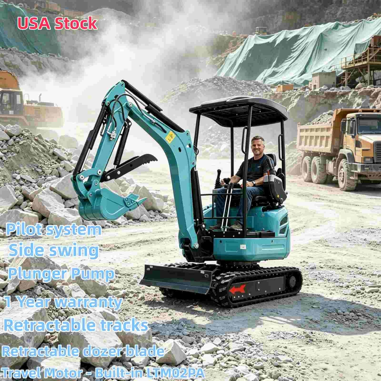 Mini Excavator 2.5Ton Kubota Diesel Engine Side Swing & Retractable Tracks US
