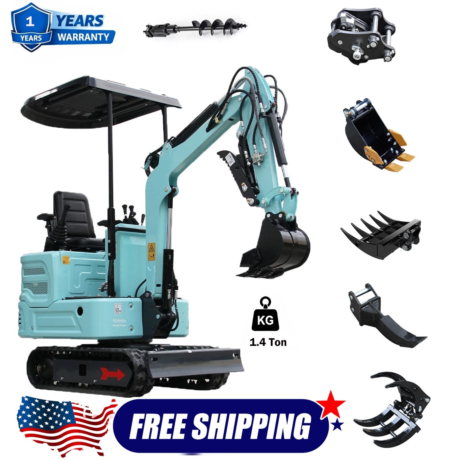 3000lbs Mini Excavator Kubota Diesel Engine Pilot Control Quick Hitch Free Ship