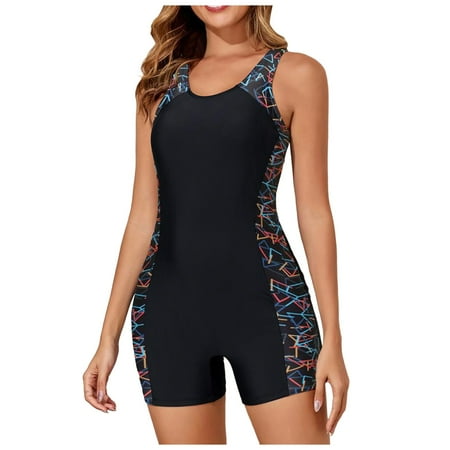 BOBOGOJP Women’s Athletic One Piece Boyleg Swimsuit Racerback Bathing Suit with Boyshorts Full Coverage Swimwear Black for Size S