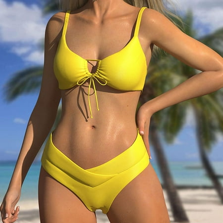 Buigttklop Swimsuit for Women 2025 Plus Size,New Fashion Comfortable Bikini Women’S Sexy Plain Color Swimsuit Bikinis