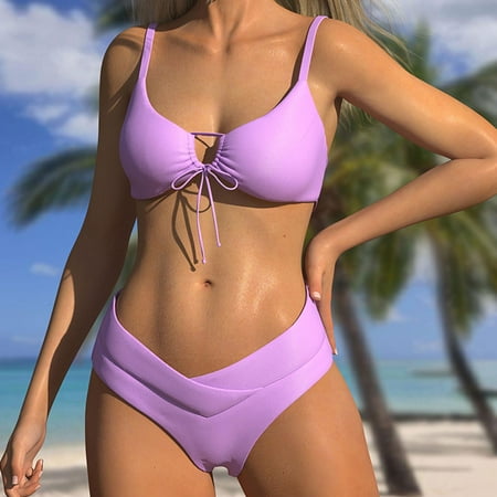 Buigttklop Swimsuit for Women 2025 Plus Size,New Fashion Comfortable Bikini Women’S Sexy Plain Color Swimsuit Bikinis