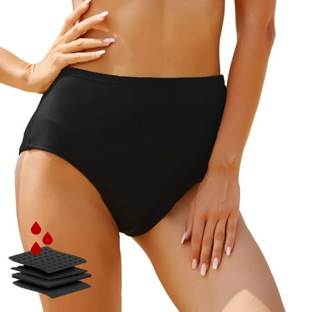 Entyinea Women’s High Waisted Swim Bottom Ruched Bikini Tankini Swimsuit Briefs Plus Size (Black,M)
