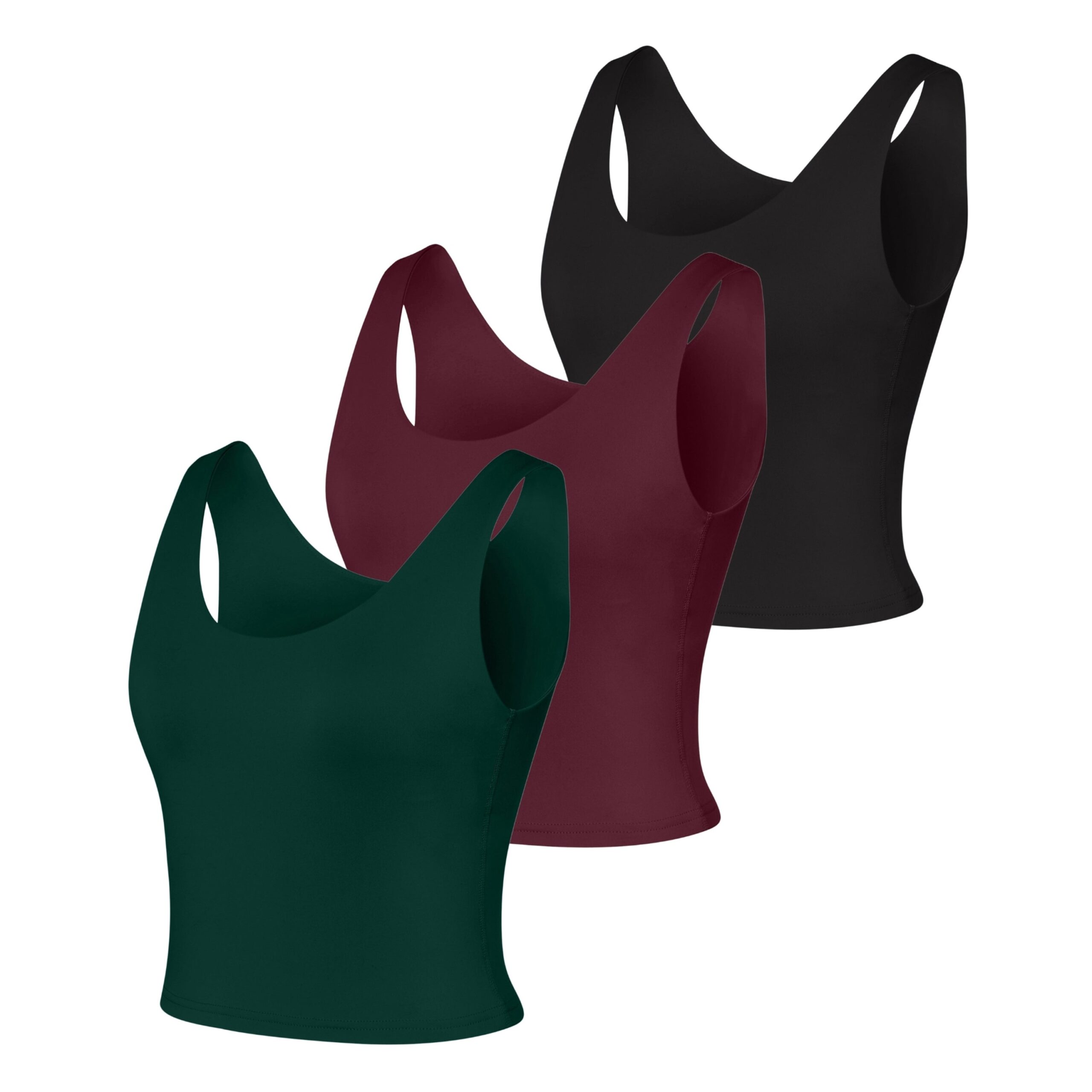Hanes CoolDRI Women’s Crop Tank with Built-in Shelf Bra, 3-Pack Black/Maroon/Deep Forest XS
