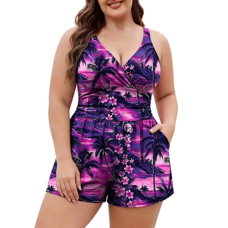 asdoklhq Two Piece Tankini Swimsuits for Women Tummy Control Bathing Suit with Shorts Women’s Plus Size Tankini Bathing Suits Ruffle Swim Dress Two Piece Swimsuits 2026 Purple 4X