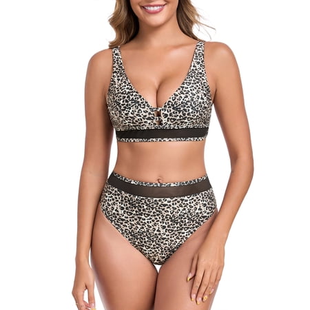 Ocean Blues Women’s V Neck Mesh Splicing Bikini Swimsuit Set for Women Swimwear Two Piece Bathing Suits Size L