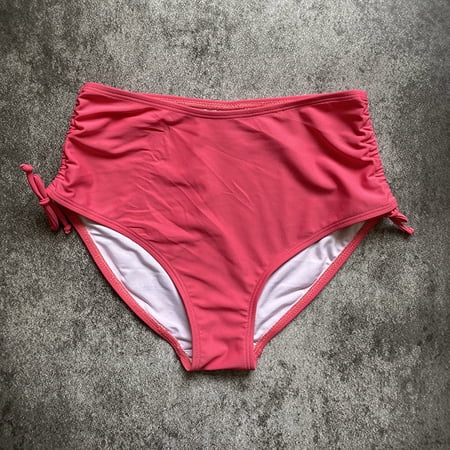 B91xZ Women High Waisted Bikini Bottom Retro Ruched Swim Short Shirred Tankinis Brief Swimsuit,Pink XL