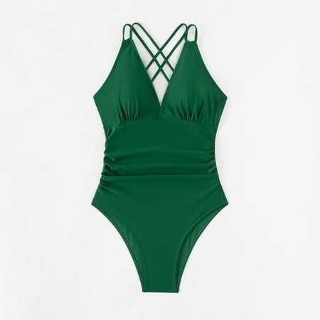 Leesechin Womens Bikinis for Summer Juniors New Solid Color Swimsuit Cute Pleated Back Hollow Thin Swimsuit