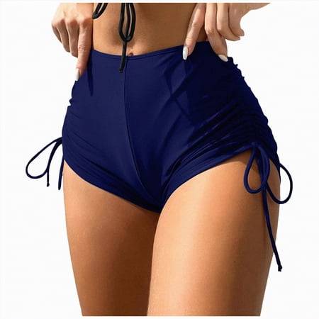 HCNTES Women’s High Waisted Swim Bottoms Swimsuit Full Coverage Bikini Bottoms(Navy,L)