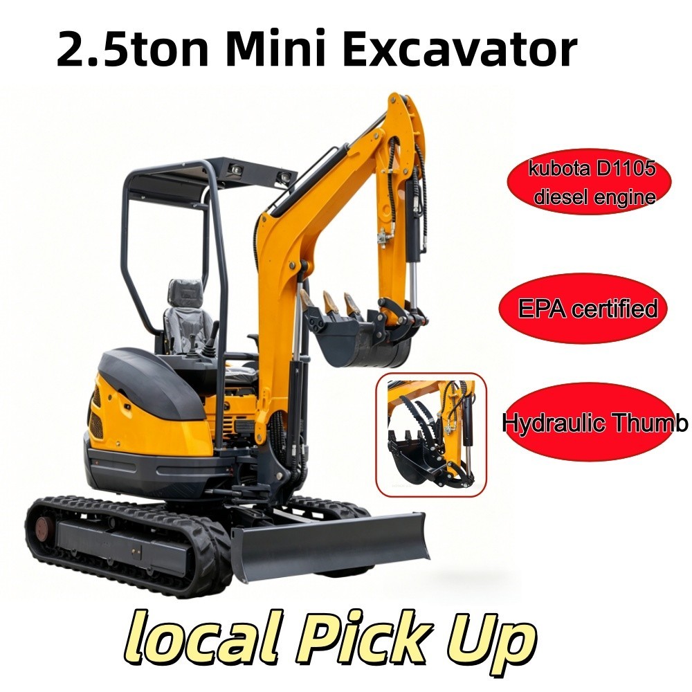 2.5ton Mini Excavator D1105 Kubota Diesel Engine EPA Hydraulic Thumb Side Swing