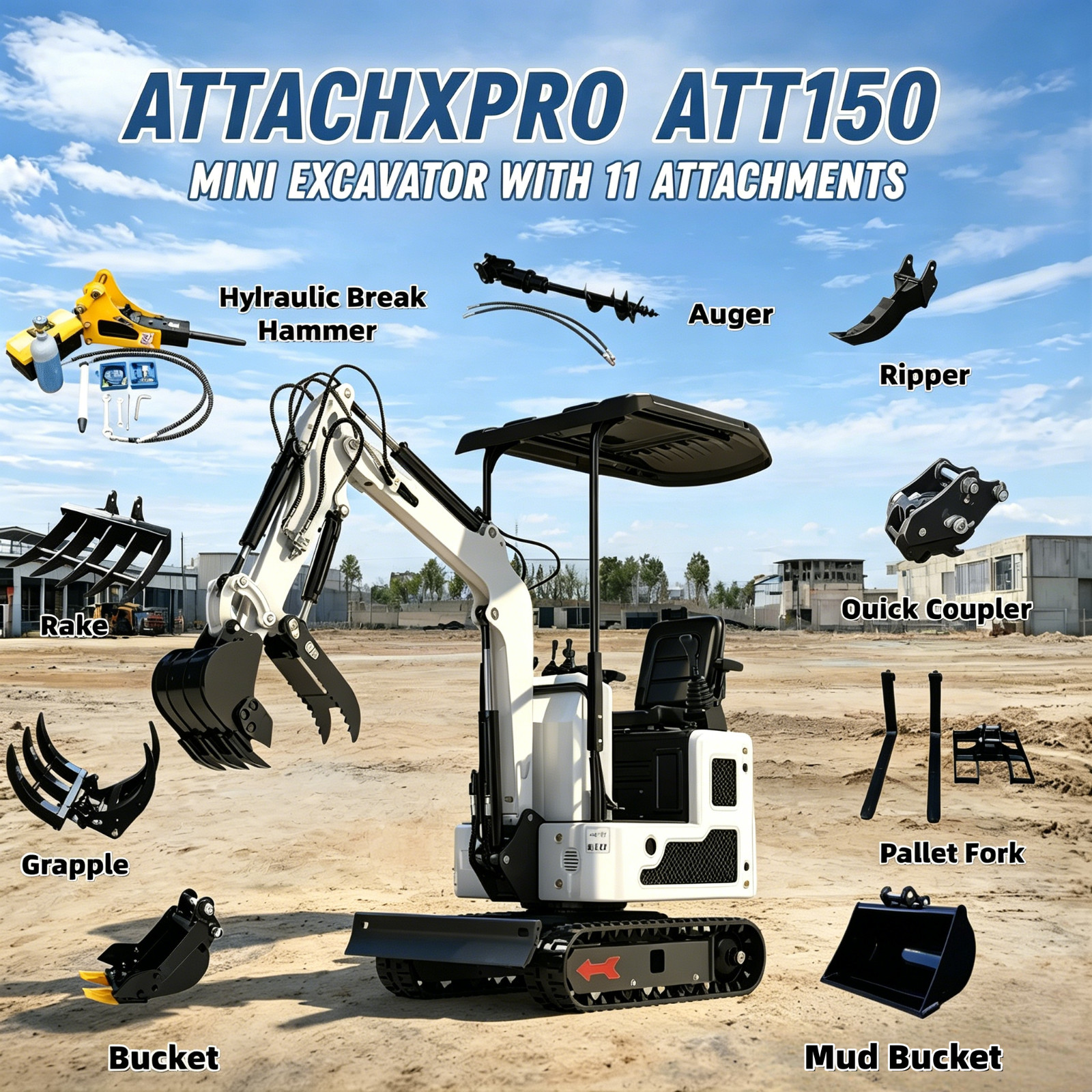 FREE SHIPP 1 Ton New Mini Excavator+11Attachment EPA B&S Engine
