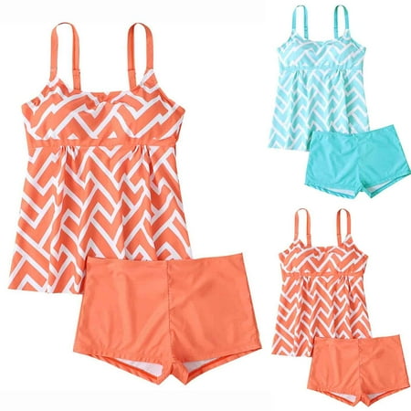 UTSJKR Plus Size Women’s Tankini Swimsuit Two Pieces Set Ruffle Swimwear Striped Bathingsuit with Boyshort Blue L