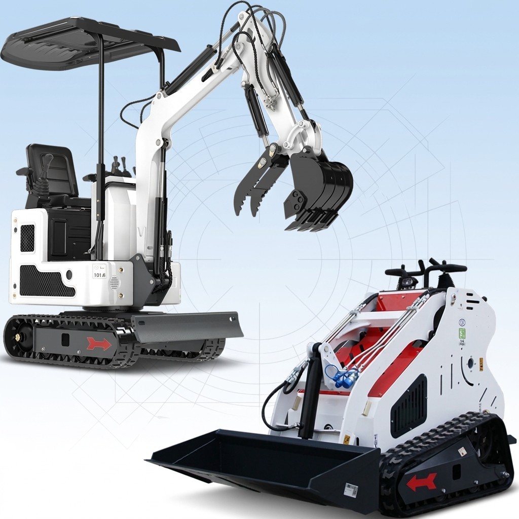 1 Ton Mini Excavator Mini Skid Steer Loader Combo 13.5HP Gas EPA Free Shipping